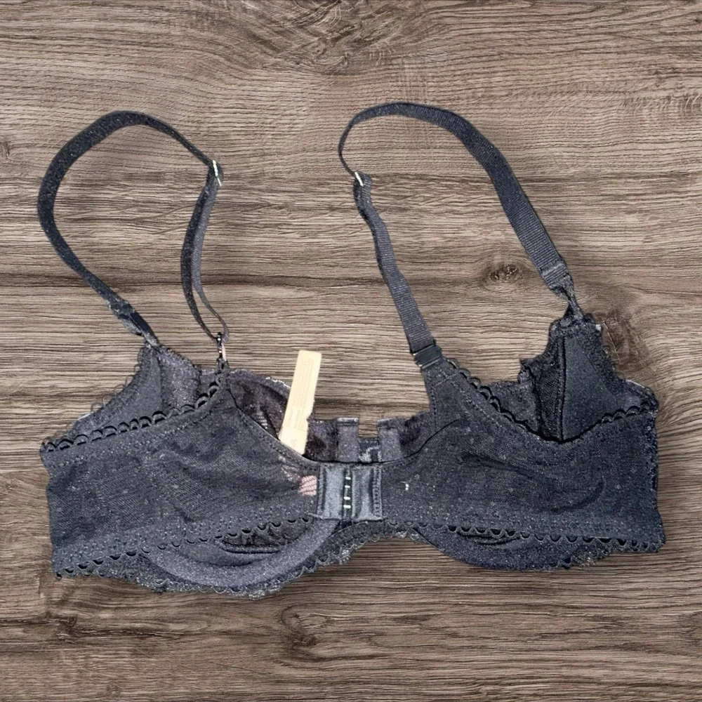 DOBREVA Black Shimmer Lace Underwire Bra 36B Sheer Mesh Lingerie